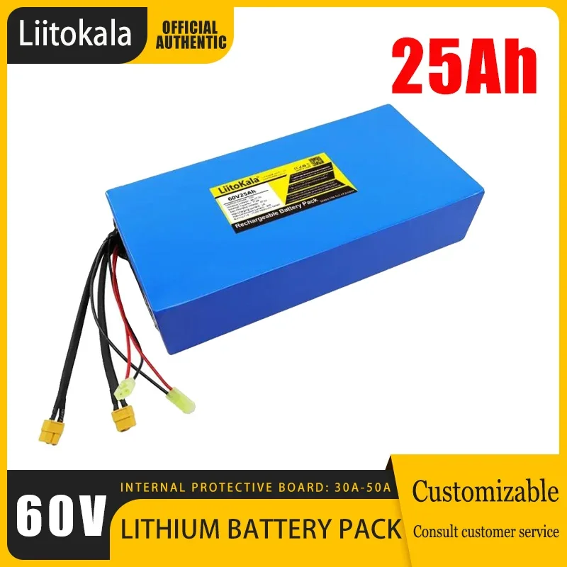 LiitoKala 60V25Ah ebike battery 18650 16S8P 60V lithium ion battery electric bicycle battery 60V 3000W electric scooter