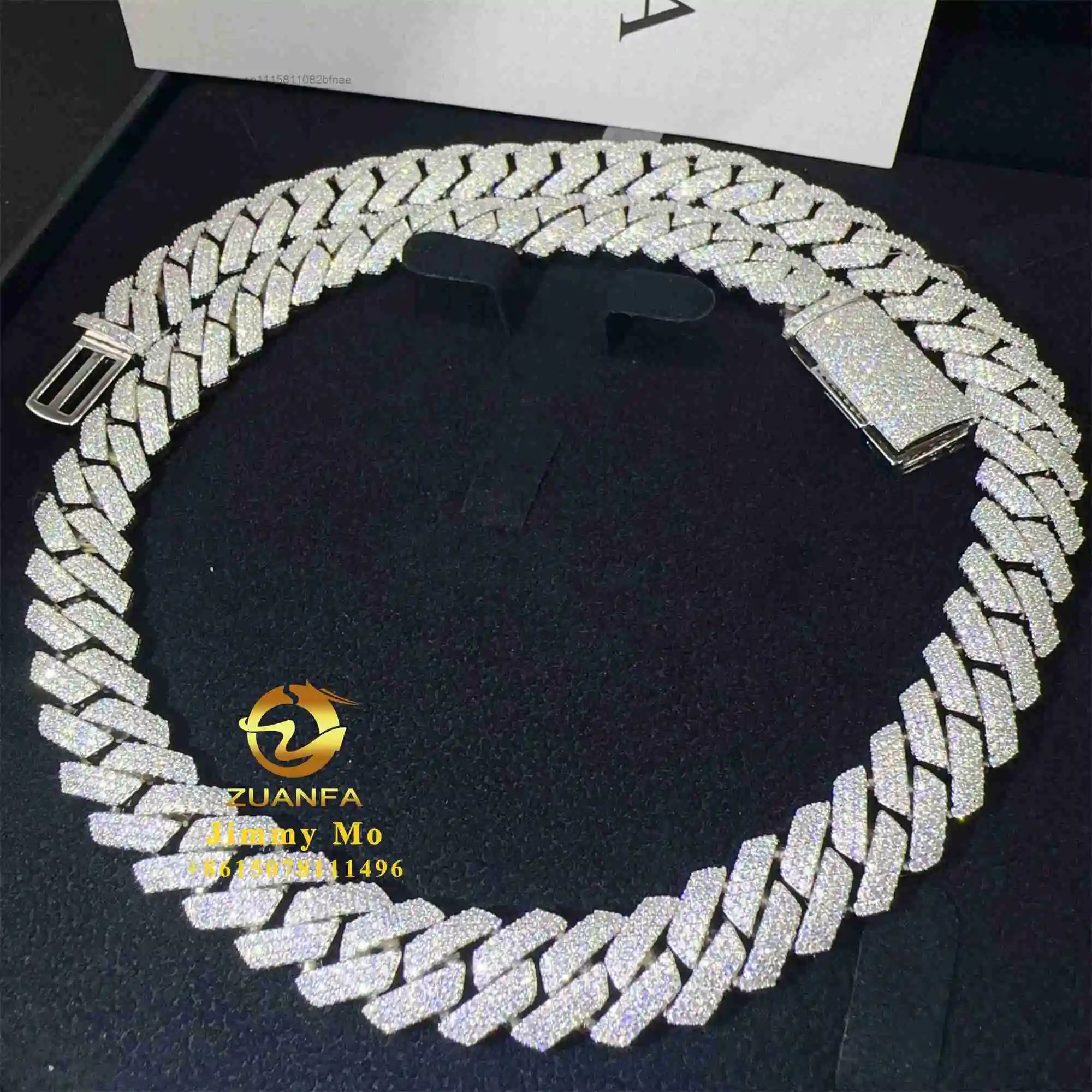 In Stock Man Hip Hop Jewelry 925 Sterling Silver 14mm 3Rows Iced Out VVS1 Moissanite Diamond Custom Miami Cuban Bracelet，