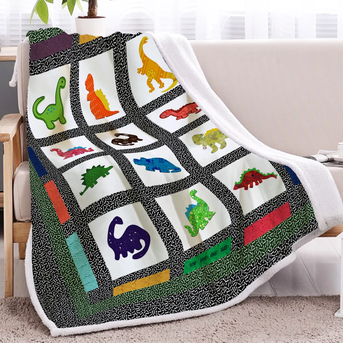 

BlessLiving Various Dinosaurs Sherpa Fleece Blanket Sea Turtle With Bubbles Printed Throw Blanket Super Soft Warm For Couch Sofa