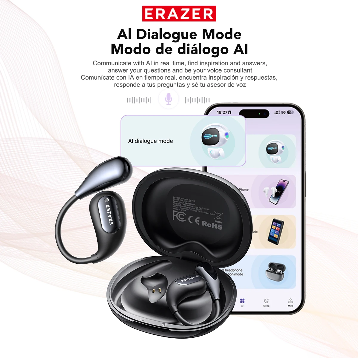 Wireless Headphones ERAZER XP7 Face-to-Face Translation Bluetooth Earphones WirelessHeadset ASMR APP Translation Earbuds