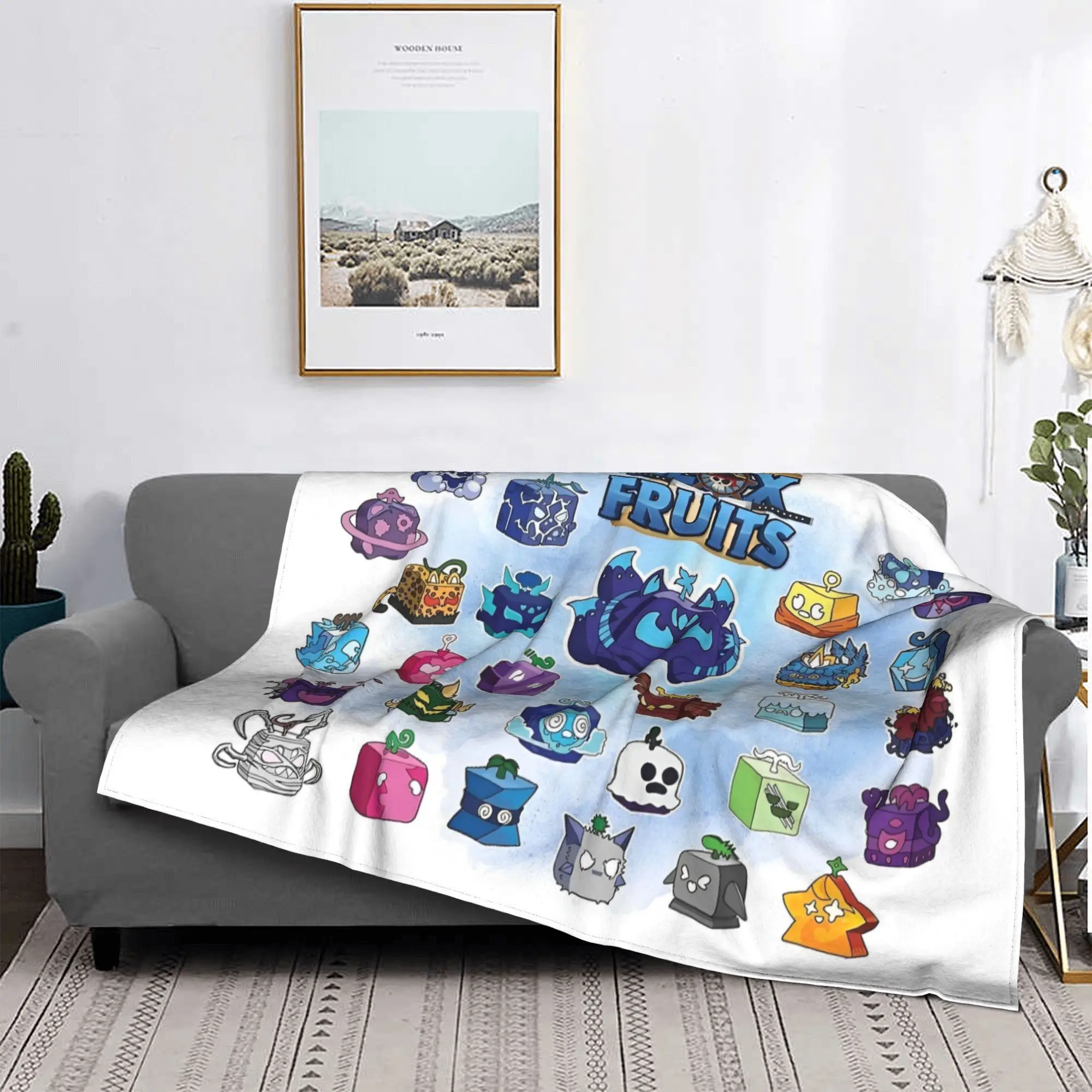 B-Blox Game Fruits Velvet Throw Blanket Mythical Cartoon Anime Blankets for Home Outdoor Super Warm Outdoor Portable