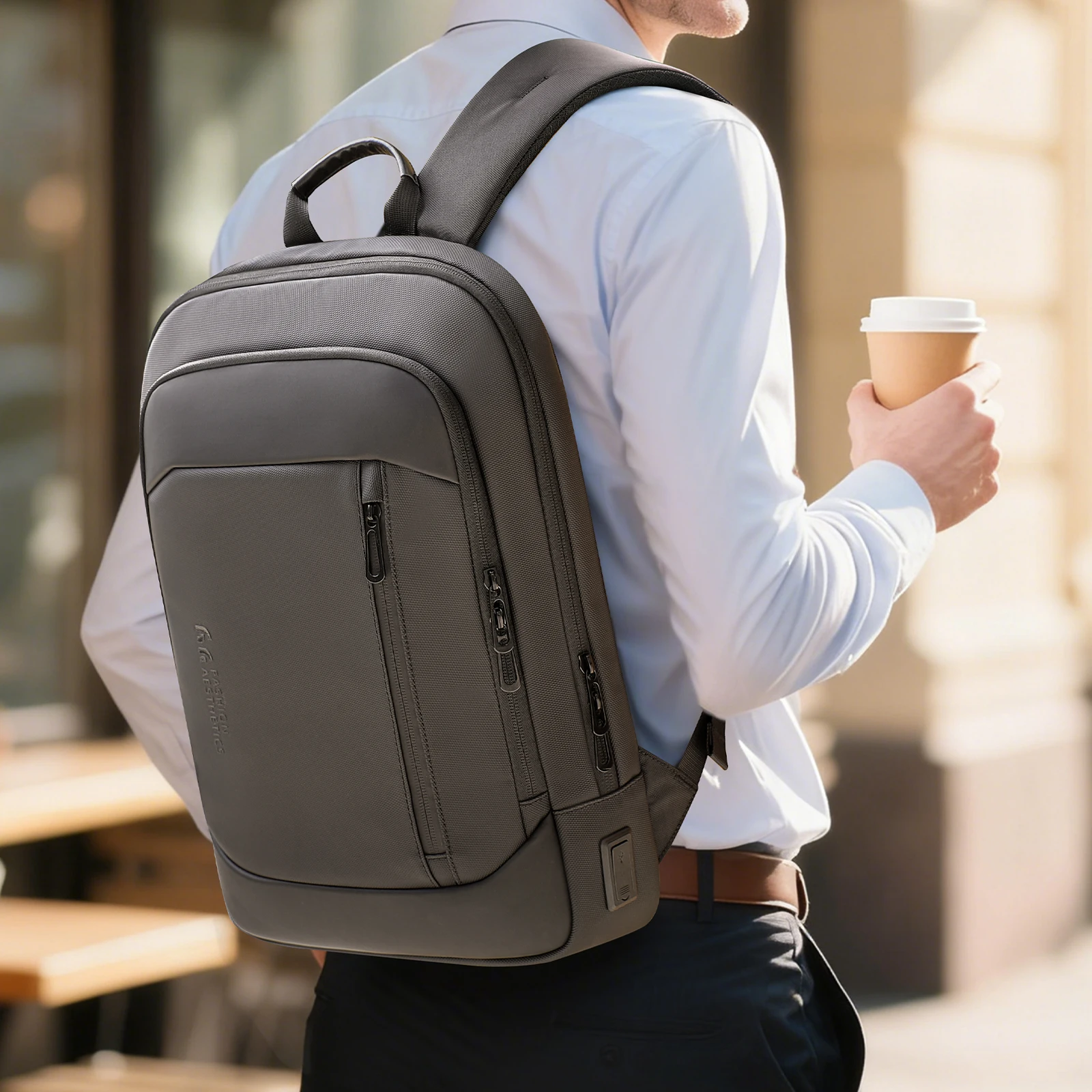 Mochila Slim HcanKcan para Homens, Bolsa para Laptop de 15,6 Polegadas, Mochila de Trabalho e Viagem à Prova d'Água com Porta USB
