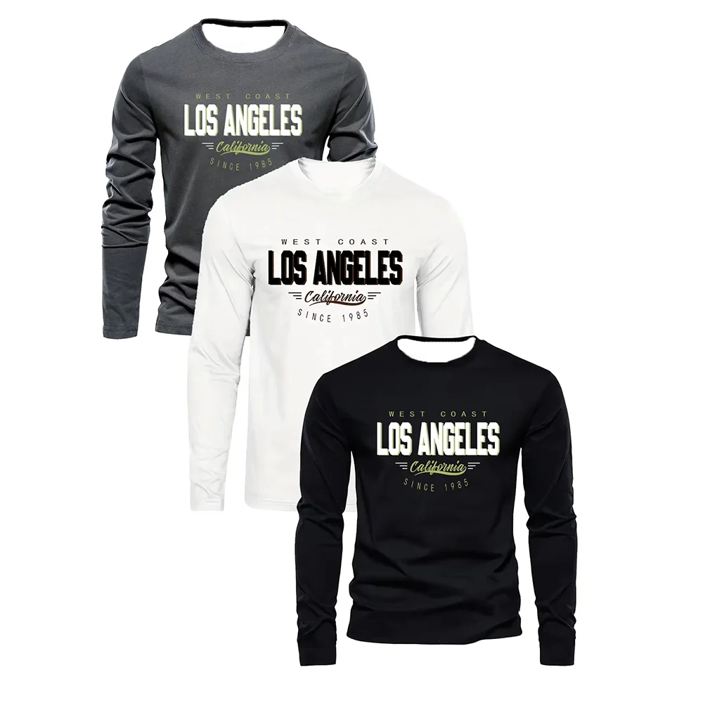 Men's Basic Versatile Loose and Comfortable Casual Sports California Letter Printed Round Neck Long Sleeved T-shirt Top