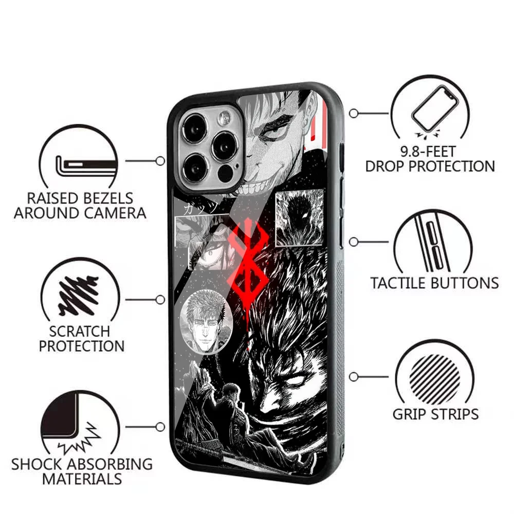 Anime Berserk Guts Phone Case Magnetic For IPhone 15 14 13 Pro Max 11 12 Mini Alex Mirror For Magsafe Wireless Charging