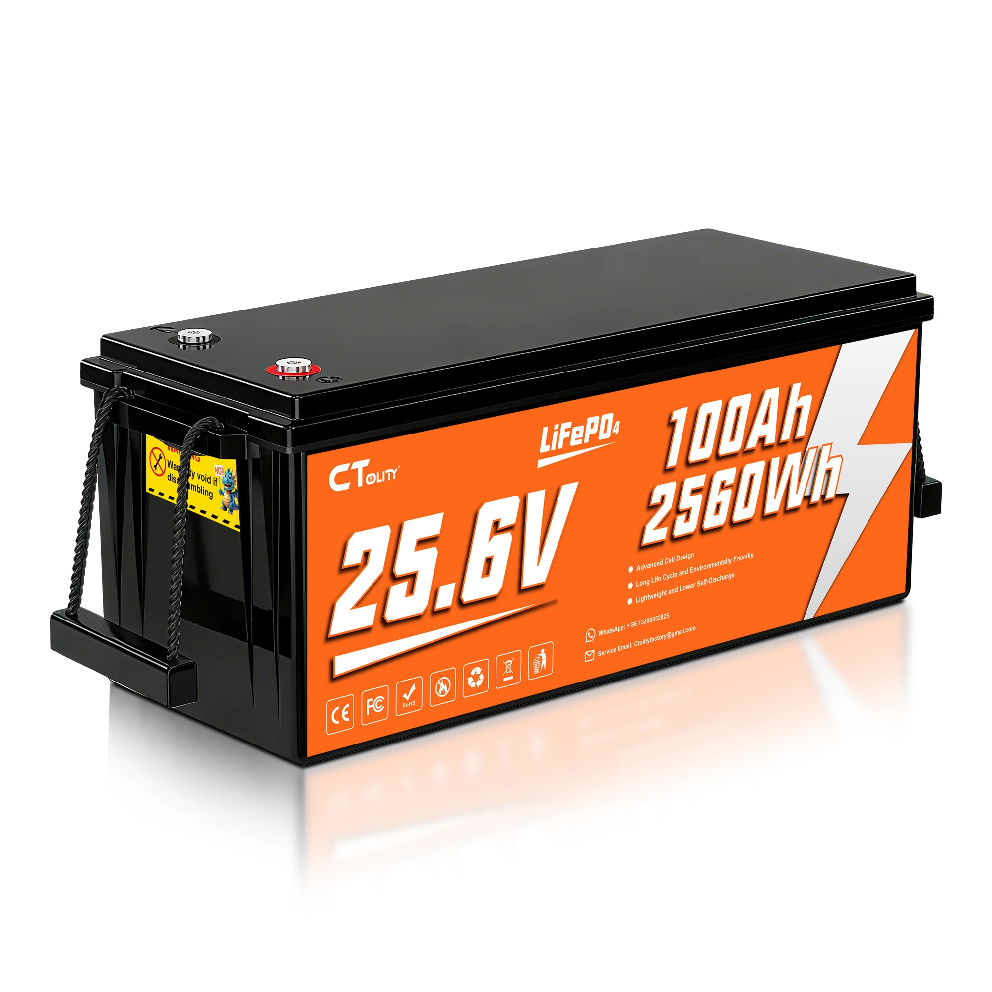 

CTOLITY CT100-25 25,6 В 100 Ач 2560 Втч LiFeP04 Аккумулятор подходит для домашнего хранения энергии на колесах, путешествий, кемпинга и внедорожного использования.