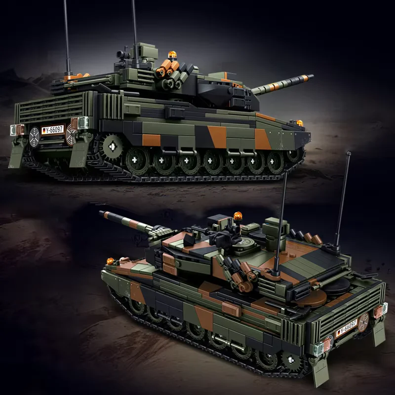 Military Leopard 2A6 Main Battle Tank Building Blocks Technical Army Weapons Tiger Heavy Tank Assembly Bricks Education Toy Gift