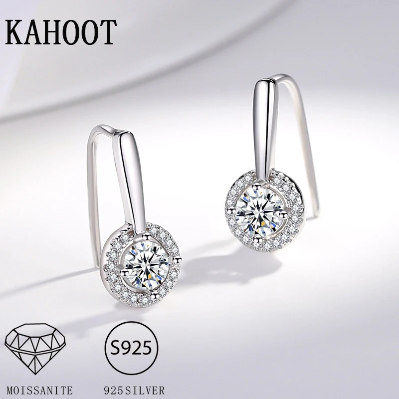 S925 Silver 50 Points Moissanite European and American Fashionable Round Bag Ear Hooks for Women Daily Wear Party Gifts