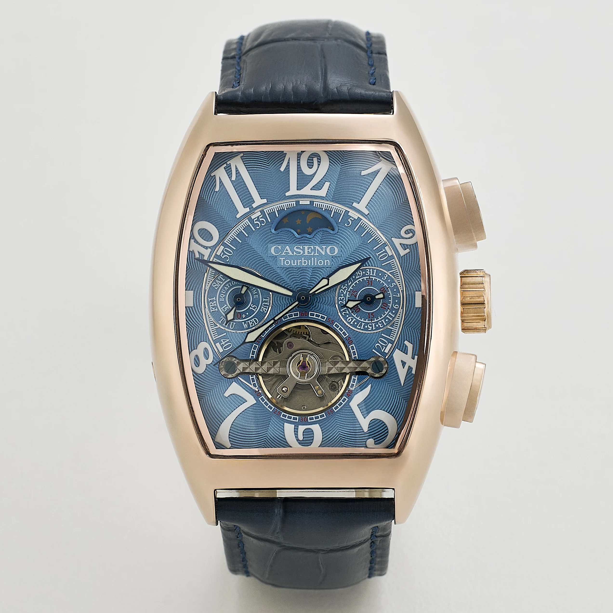 

Мужские роскошные автоматические механические часы CASENO с фазами Луны, светящимся циферблатом, полым дизайном и турбийоном 577GSL