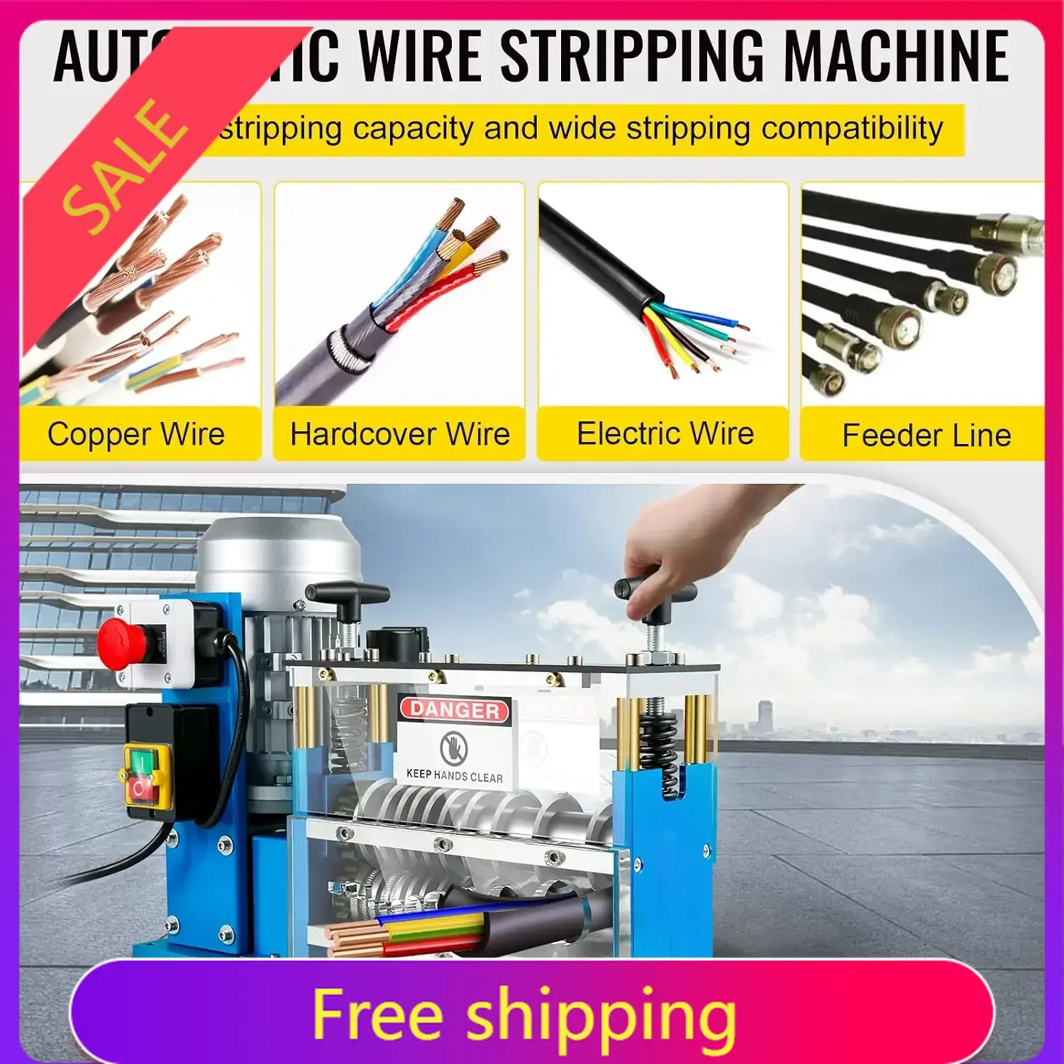 Electric Wire Stripping Machine 0.06"-1.5" Automatic Wire Stripper | 370W Copper Cable Stripper with 11 Channels, 10 Blades