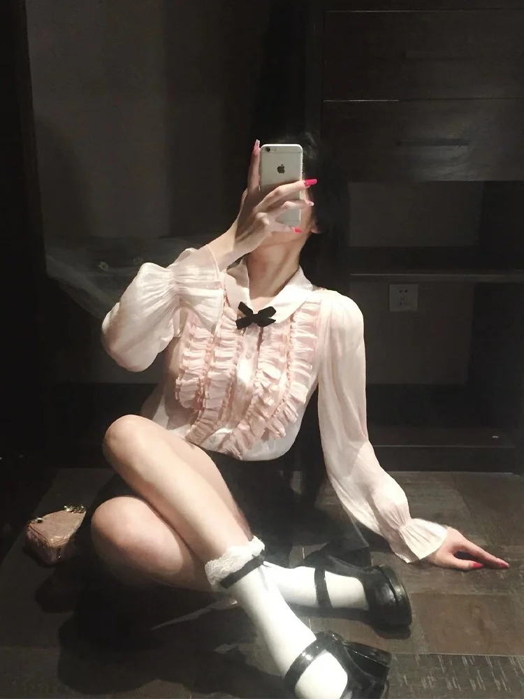 

Комплект из двух предметов: блузка с рюшами и пышная юбка с высокой талией для полных женщин, корейский стиль, для повседневной носки