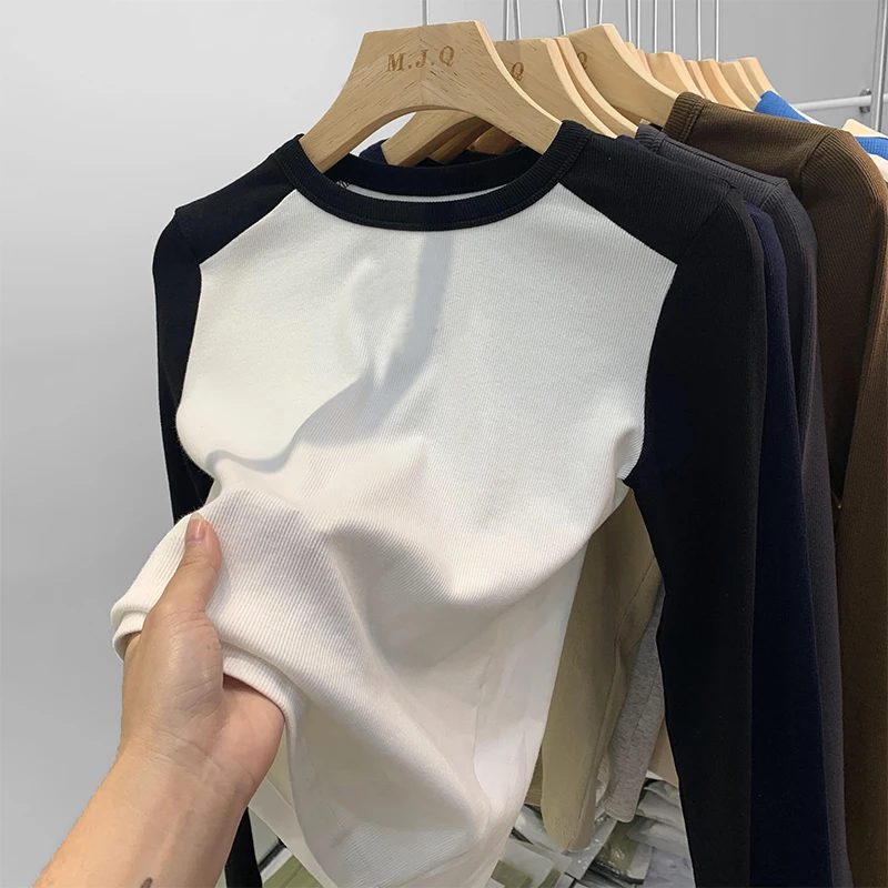 New Long Sleeve T Shirts for Women Fall Winter Korean Fashion Slim Tops Office Ladies Elegant O Neck Tee Shirts