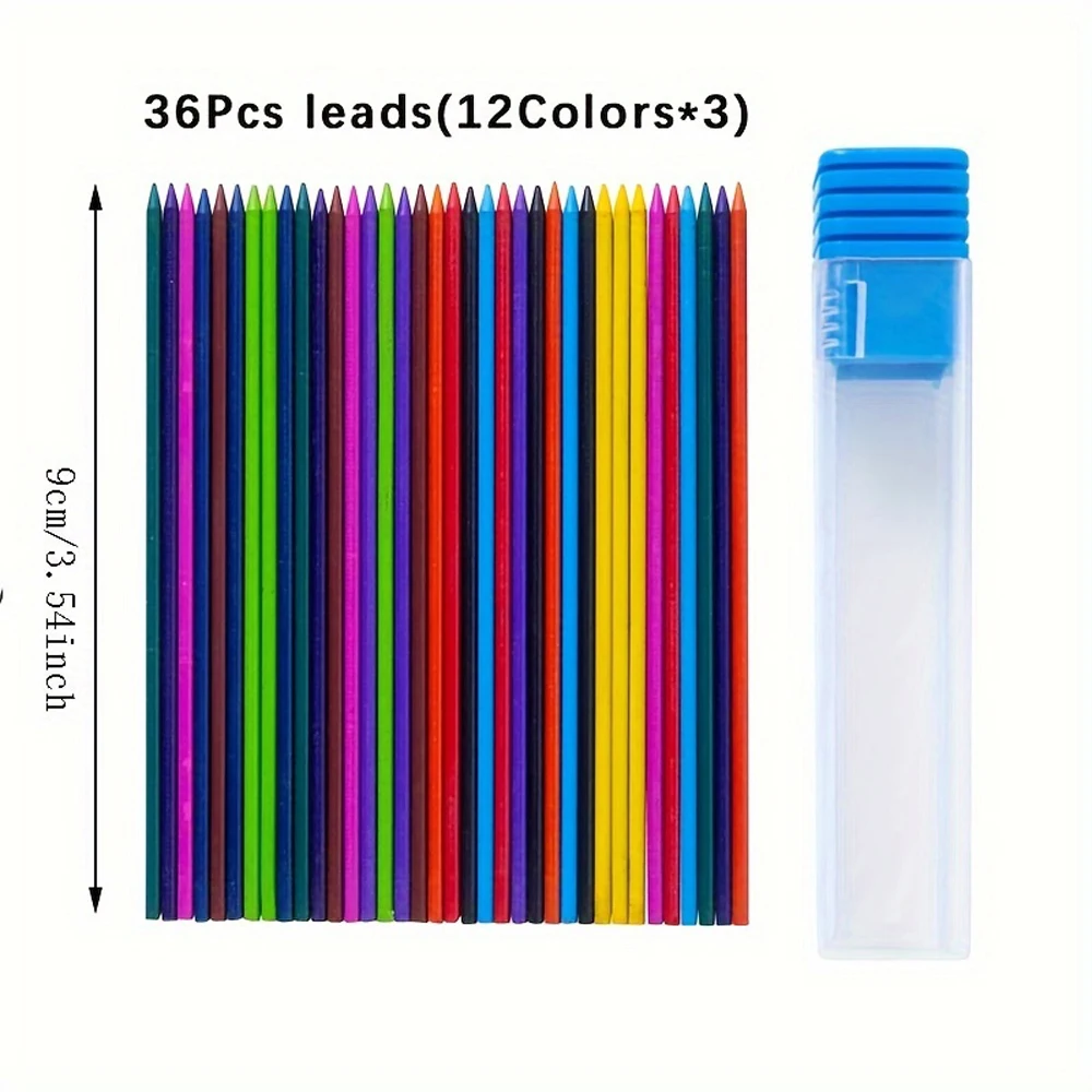 36Pcs/Box Creative 2.0MM Multicolor Mechanical Pencil Lead 36pcs Replaceable Lead Drawing Automatic Pencil Writing Accessories image 6