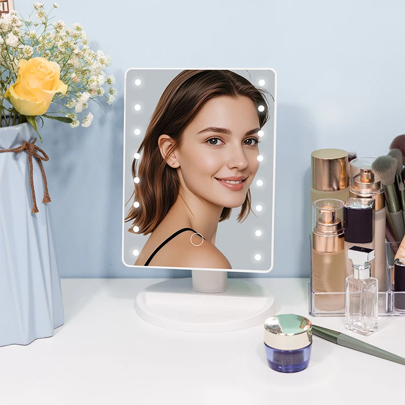 مرآة مكياج سطح المكتب مع أضواء 16 LED تعمل باللمس يعتم مرآة مكتب طاقة مرنة بواسطة بطارية أو USB محمولة للمنزل والسفر #1
