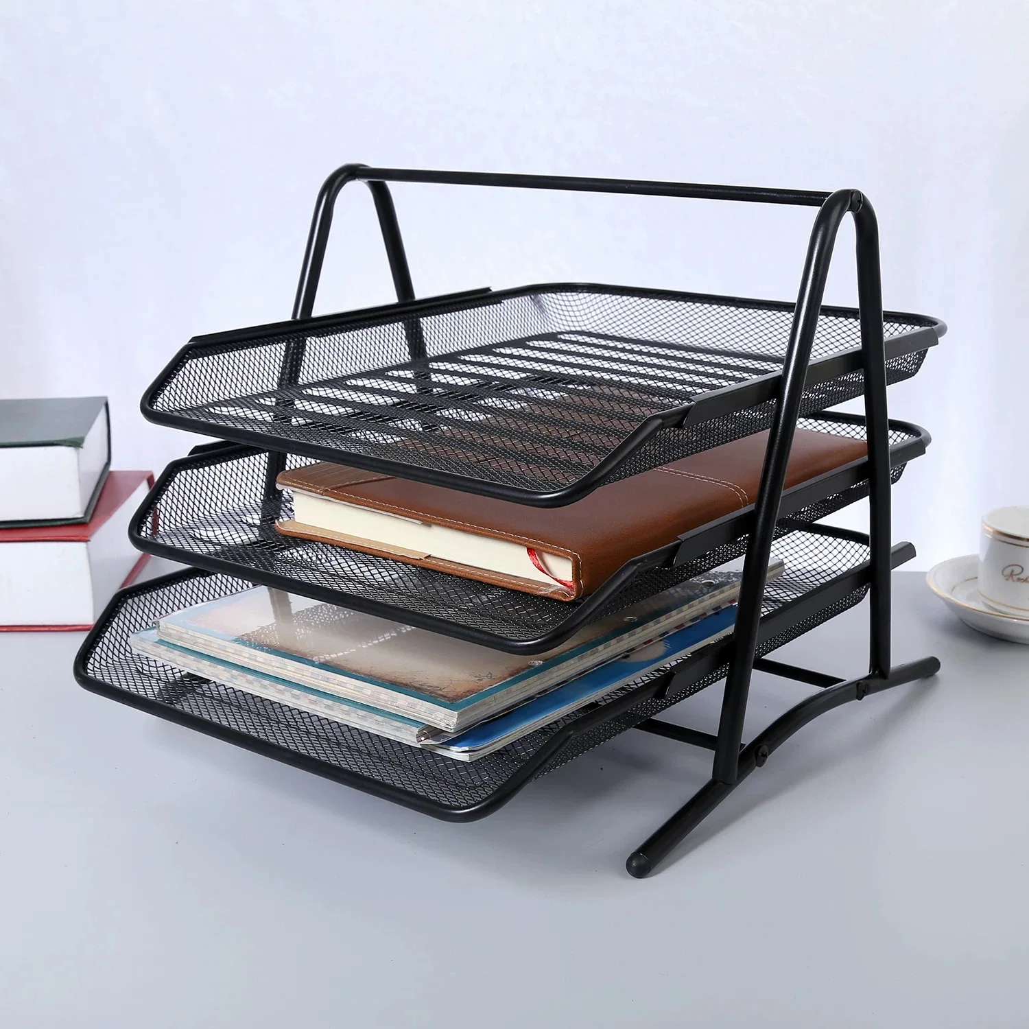 

Metal iron mesh, metal three-layer file rack, data tray storage rack, data tray drawer storage rack for office desktop storage