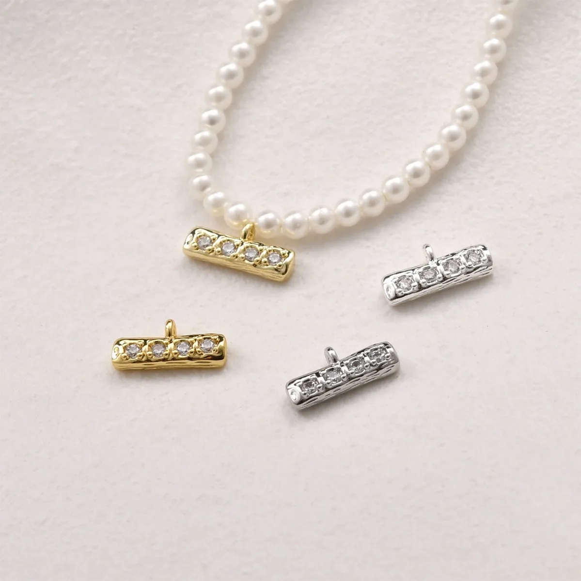 Brass Gold Plated Strong Color‑Retentive Zircon Set Horizontal Bar Pendant DIY Bracelet Necklace Earring Jewelry Making Supplies