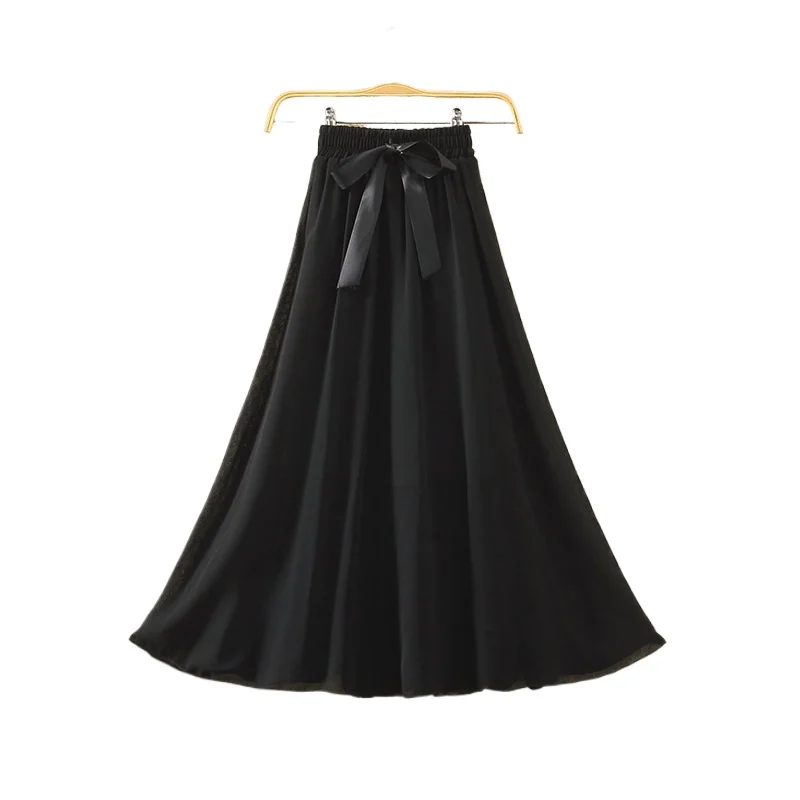 

Nighpha Womens Chiffon Retro Long Maxi Skirt Beach Ankle Length Black Skirt