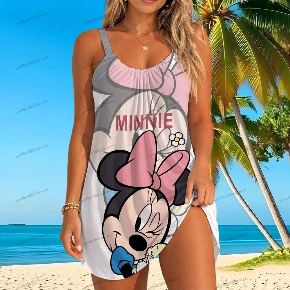 

Женское пляжное платье-слинг Disney Minnie Mouse, летние новинки 2026 года, очаровательные праздничные платья для женщин, милое платье в горошек