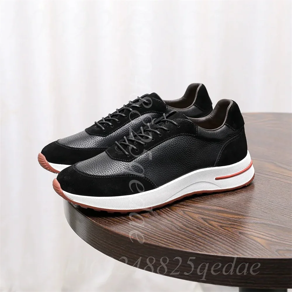 Men's Pebbled Texture Lace-Up Sneakers, Suede Accents, Non-Slip Rubber Sole, Comfortable Lightweight Casual Footwear for Men