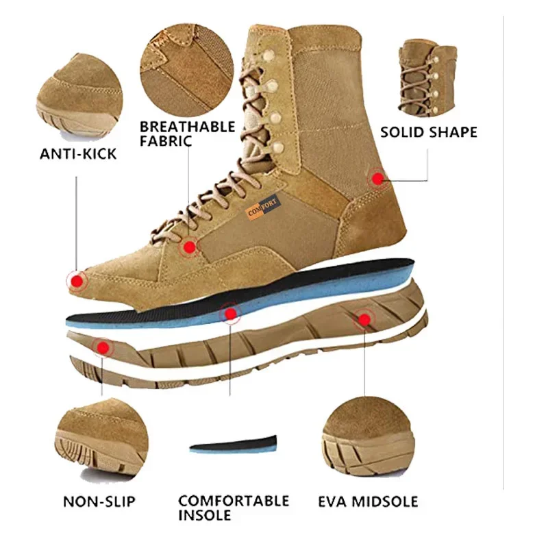 Chaussures tactiques légères pour hommes, bottes de Combat d'entraînement à lacets, imperméables, pour l'extérieur, randonnée, respirantes