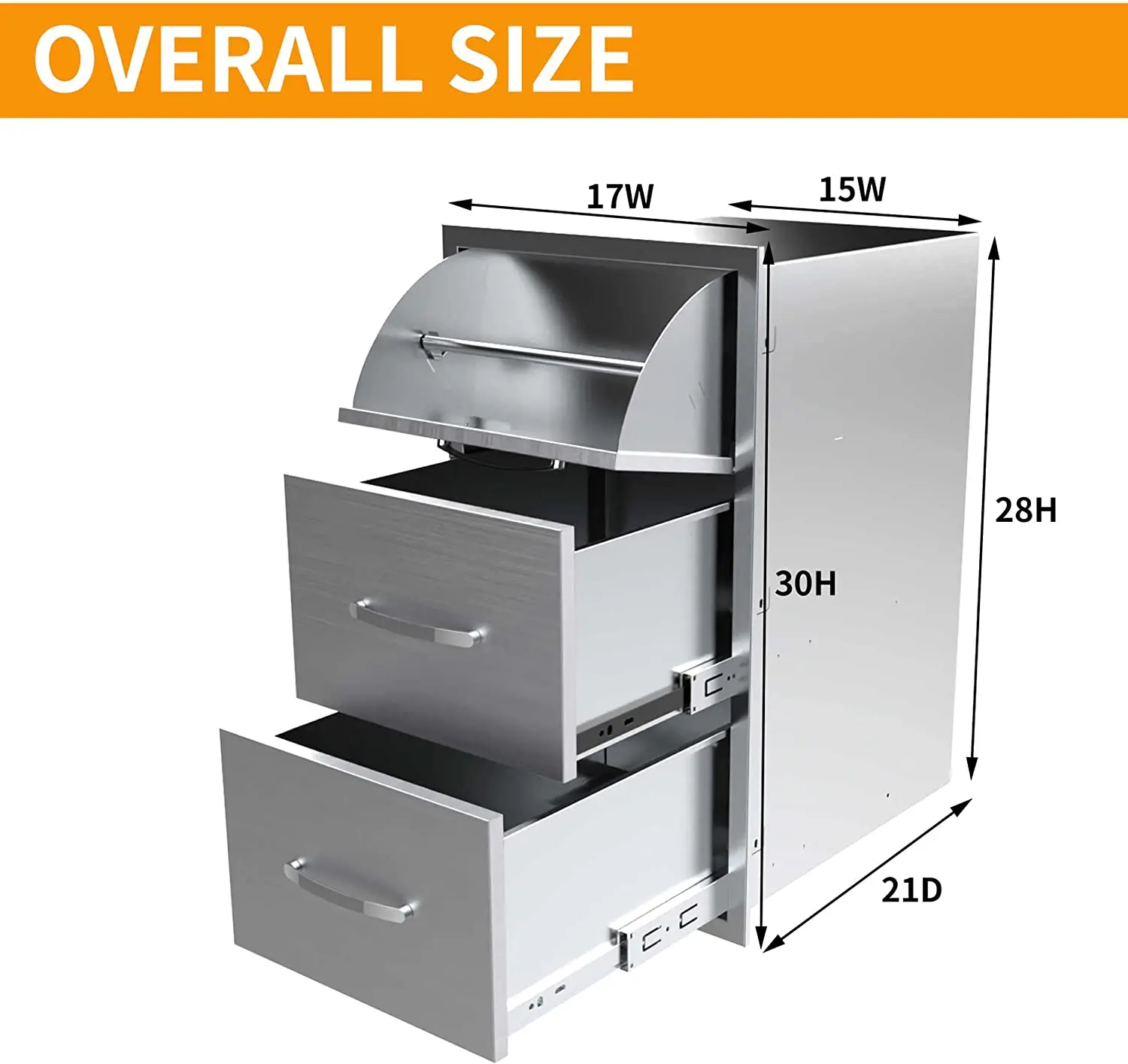 Stainless Steel with Chrome Handle BBQ Island Drawers for Outdoor Kitchen Or Grill Station,17Wx30Hx21D Inch