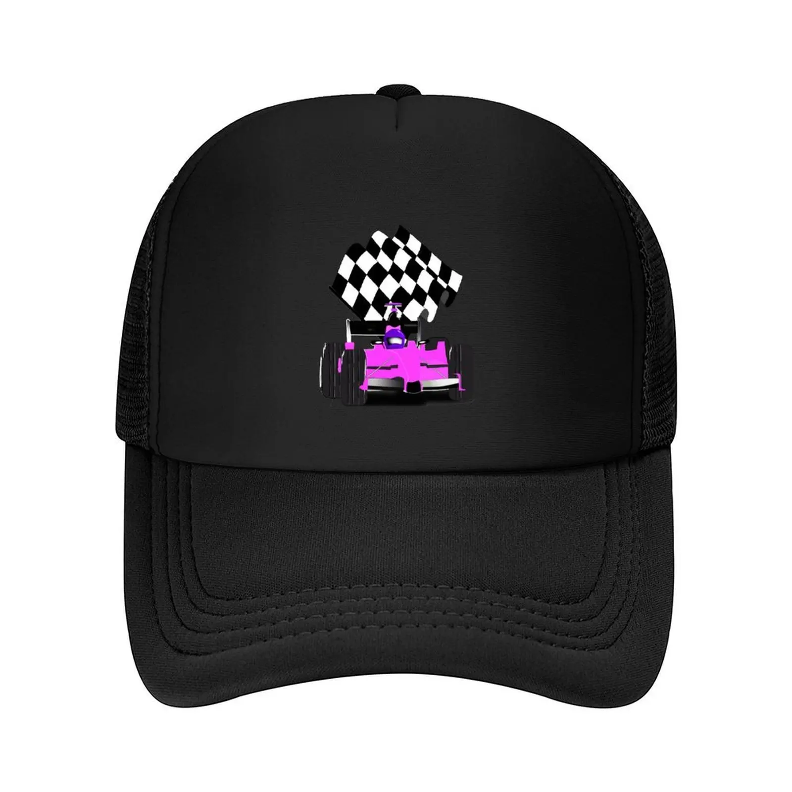 

Pink Race Car with Checkered Flag Baseball Cap Thermal Visor Sun Cap Cosplay derby hat Boy Child Women's