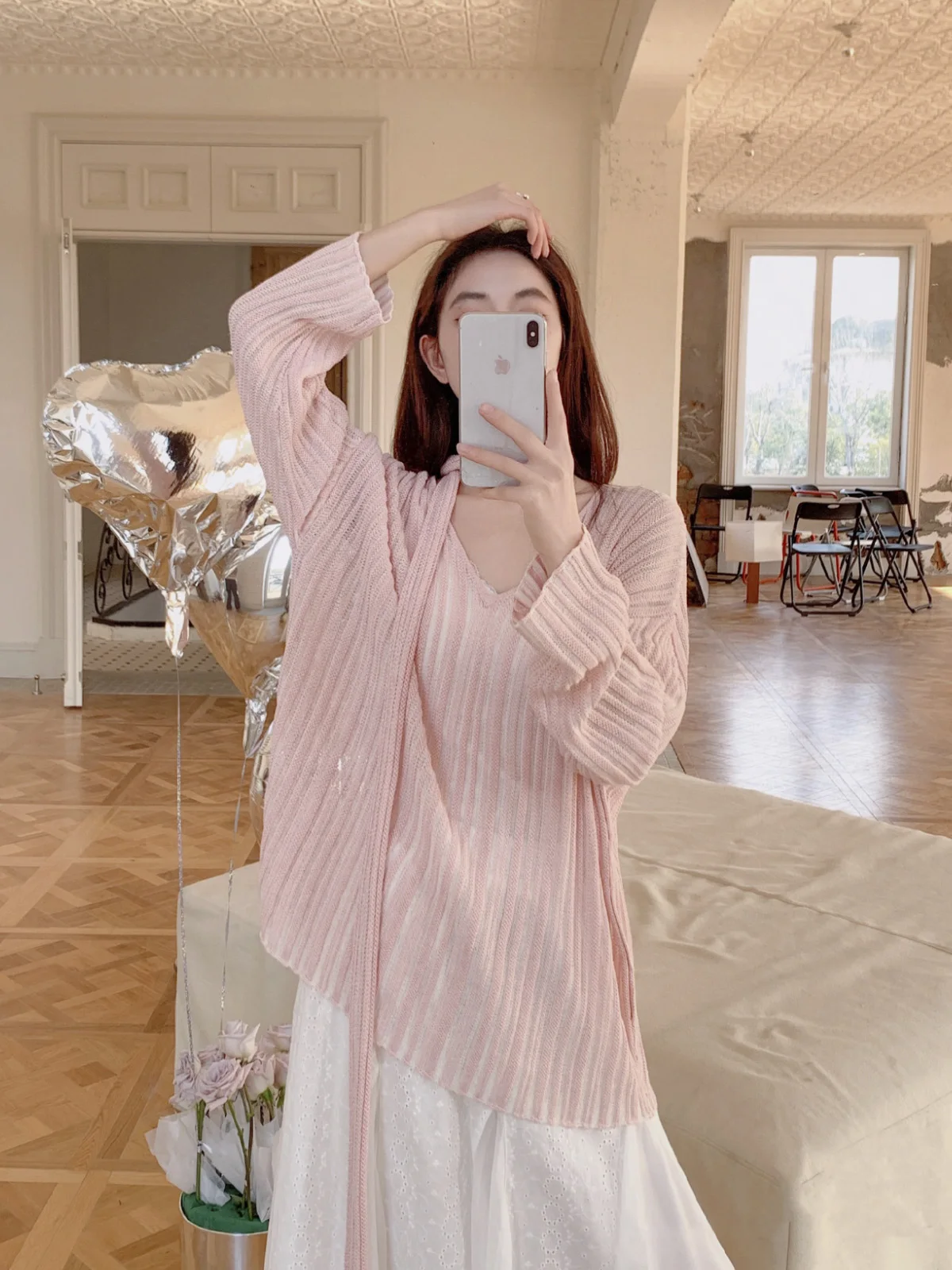 

TWINS Women's V-Ne Knitwear Silk Blend Slimming Linen Viscose Long Sve Casual Sle Korean Faion Spring Collection