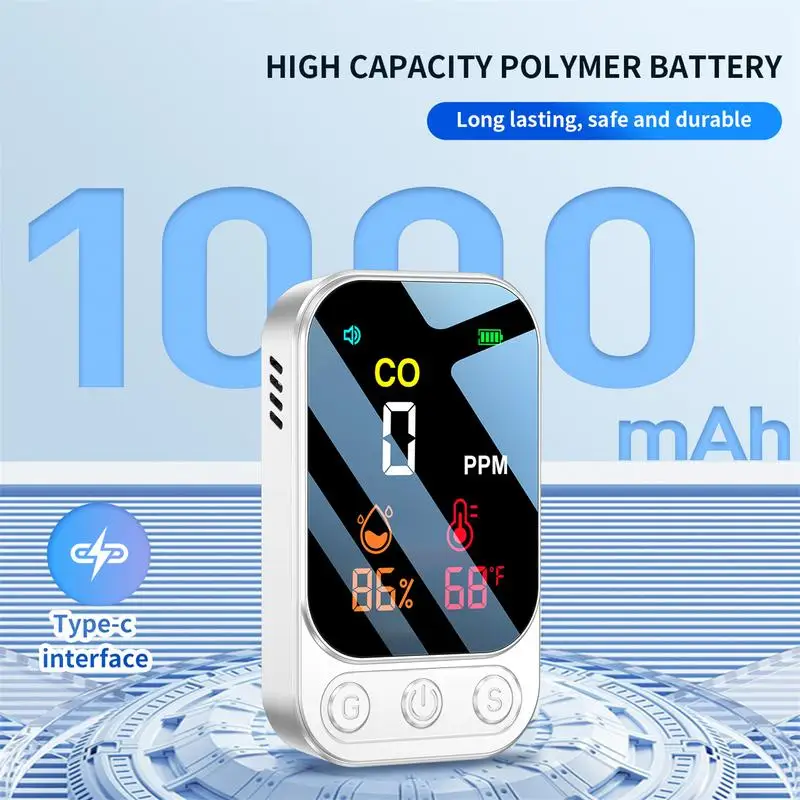 1000mAh CO Alarm carbon monoxide detector With Color HD Screen Rechargeable Camping Tent Carbon Monoxide monitor