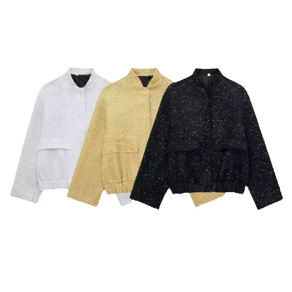 

Women's Bead Loose Top Round Neck Long Sleeve Button Pocket Elastic Bottom Autumn/Winter New Fashion Jacket