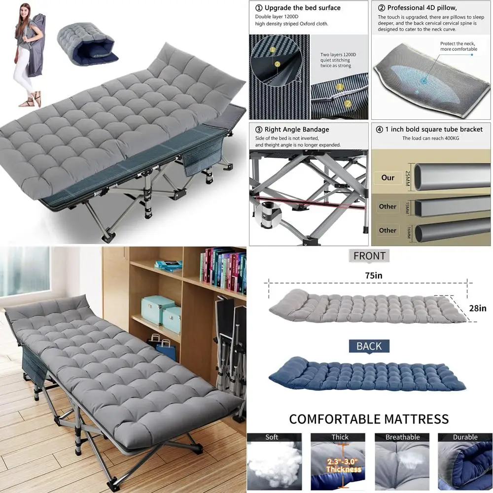 سرير تخييم محمول للكبار مع مرتبة، سرير نوم خارجي قابل للطي للبالغين، مثالي للتخييم والمغامرات الخارجية