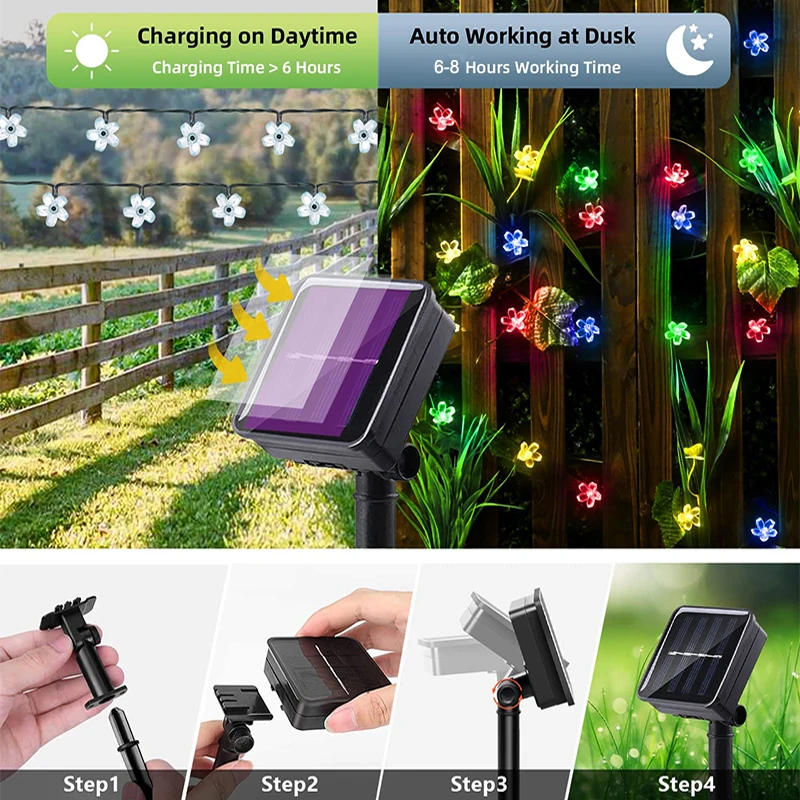 Imagem -02 - Livre Led Flor Solar Luzes da Corda Jardim Decoração da Árvore Flor de Cerejeira String Luzes ao ar Livre à Prova Impermeável Água Luz de Fadas ao ar