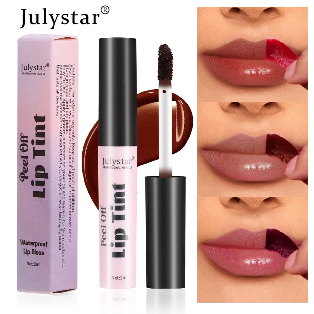 Julystar-pintalabios líquido despegable, 6 colores, resistente al agua, duradero, brillo de labios rosa mate, hidratante, maquillaje cosmético para manchas de labios