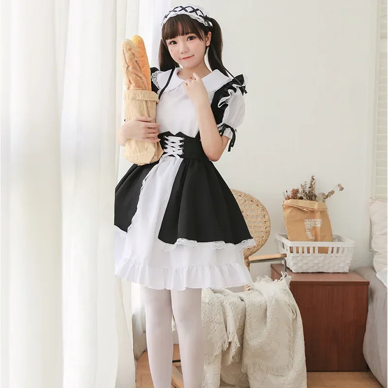 Preto branco gótico lolita vestido de empregada trajes cosplay terno para meninas mulher garçonete festa trajes palco pluz tamanho