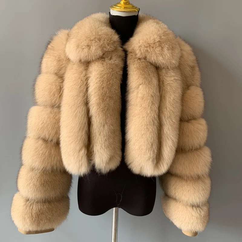 HUAQIUMEISI Echt vossenbont jas dames winter elegant verticale streep met kraag korte stijl 100% natuurlijk vossenbont jas