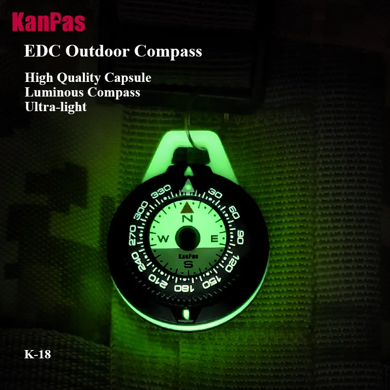 KANPAS EDC Mini Outdoor Compass, Pocket Hiking Compass with Luminous Dial, Strong Magnetic Capsule， Rotatable Bezel K18KANPAS ED