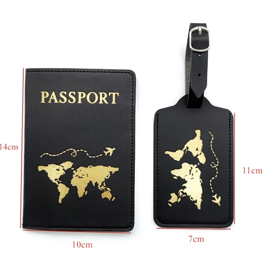 2PCS/Set Passport Cover Luggage Suitcase Tag With Name ID Card Anti-lost PU Leather Wallet Travel Accessories For Flight Couples