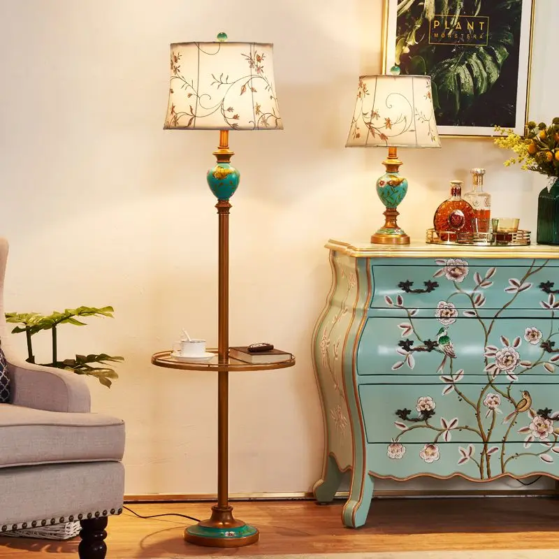 

American floor lamp with shelf living bedroom master bedside table European retro vertical home decor floor lamp