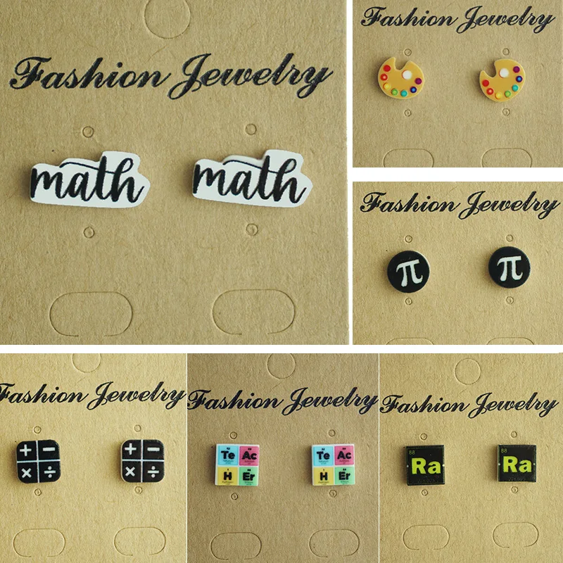 At the beginning of the school season students teachers math characters fun earrings scientific arts love reading earrings