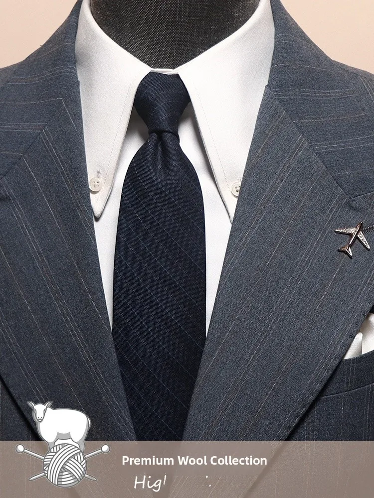 ele-casual-woolen-tie-8cm-width-striped-pattern-for-men's-office-wear-formal-busin-career-suitable-light-luxury