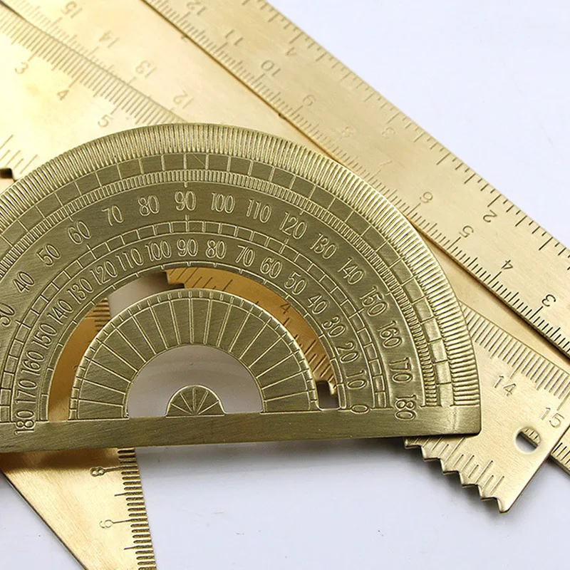 مجموعة صياغة نحاسية احترافية: مسطرة مثلثة، منقلة، منحنى فرنسي، فرجار حافة مستقيمة نحاسية، أدوات رسم عتيقة #6