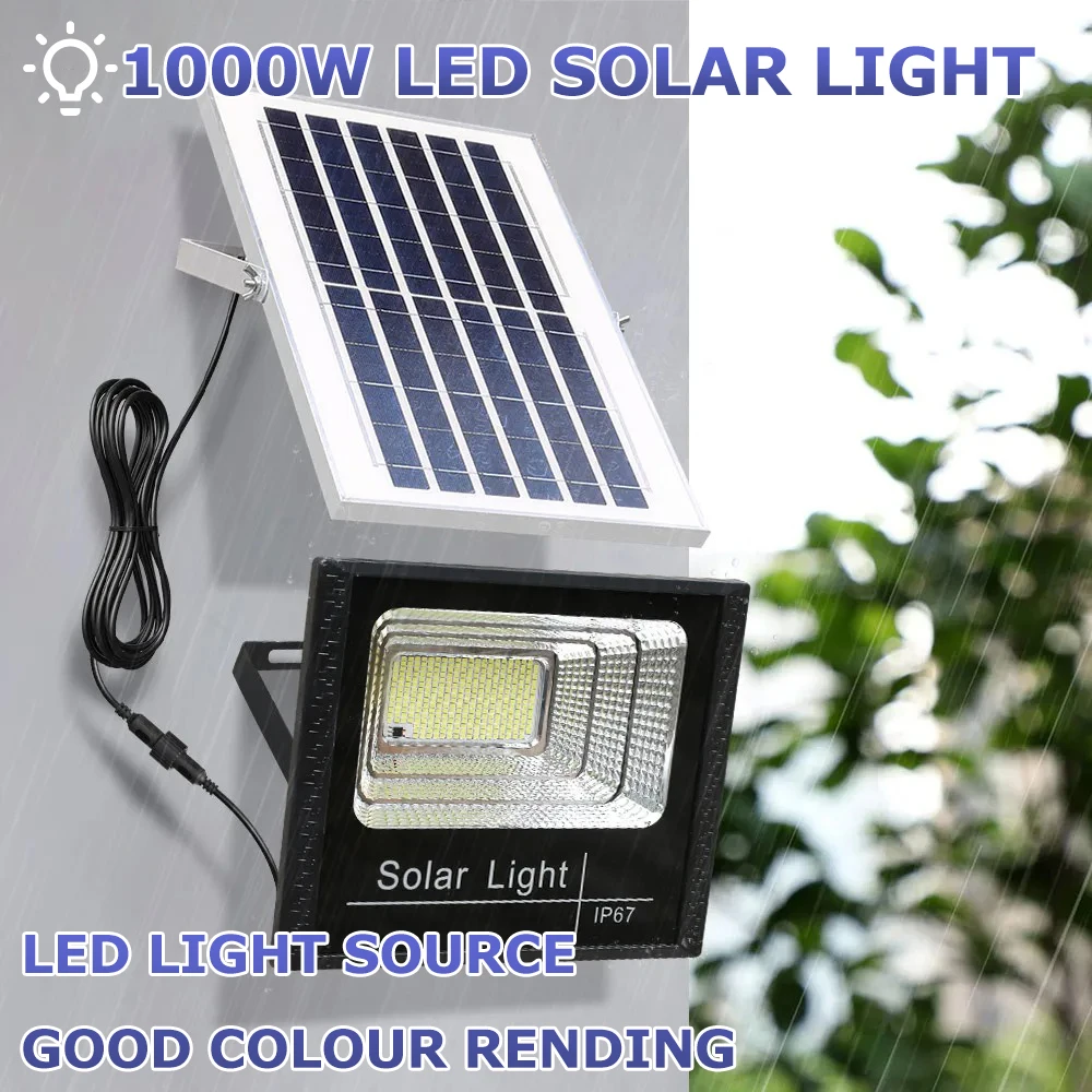 1000W Solar Light with Remote Control Outdoor LED Induction Light IP67 Energy Save Camping with Remote Control for Garden Street