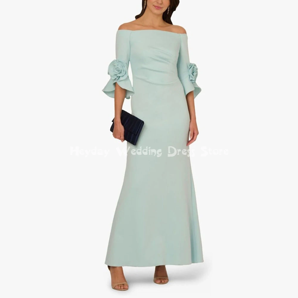 

Heyday Customized Women's Off-the-shoulder Mermaid Saudi Evening Dresses With 3/4 Sleeves 3D Flowers Formal Elegant Dresses 2025