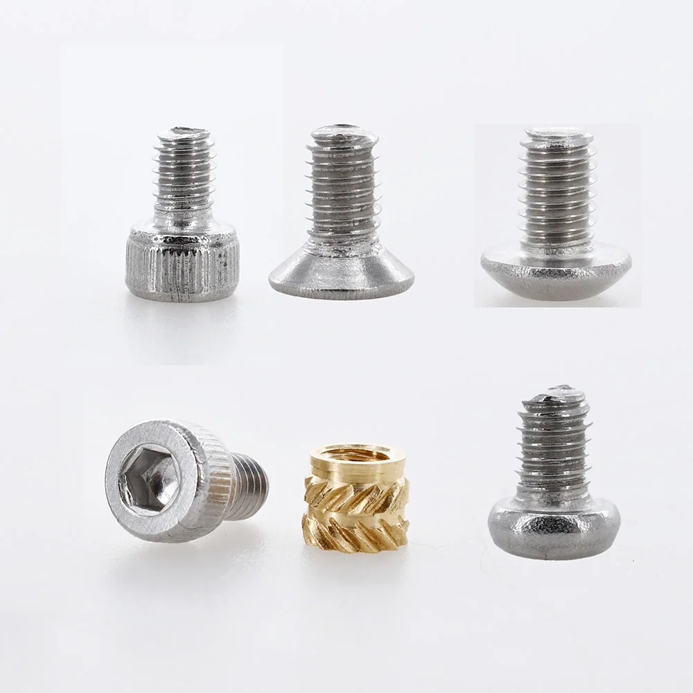 M2-M6 Copper Threaded Inert Nut Screw Set Stainless Steel Bolt Knurled Embedded Hot Melt Inserts Nut Insertion Notebook Nuts Kit