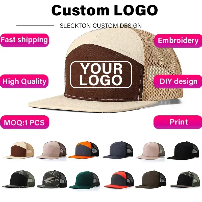 SLECKTON Custom Embroidery Logo Baseball Cap Brand Design Picture Print Mesh Cap Trucker Hat Mens Cap Unisex Wholesale