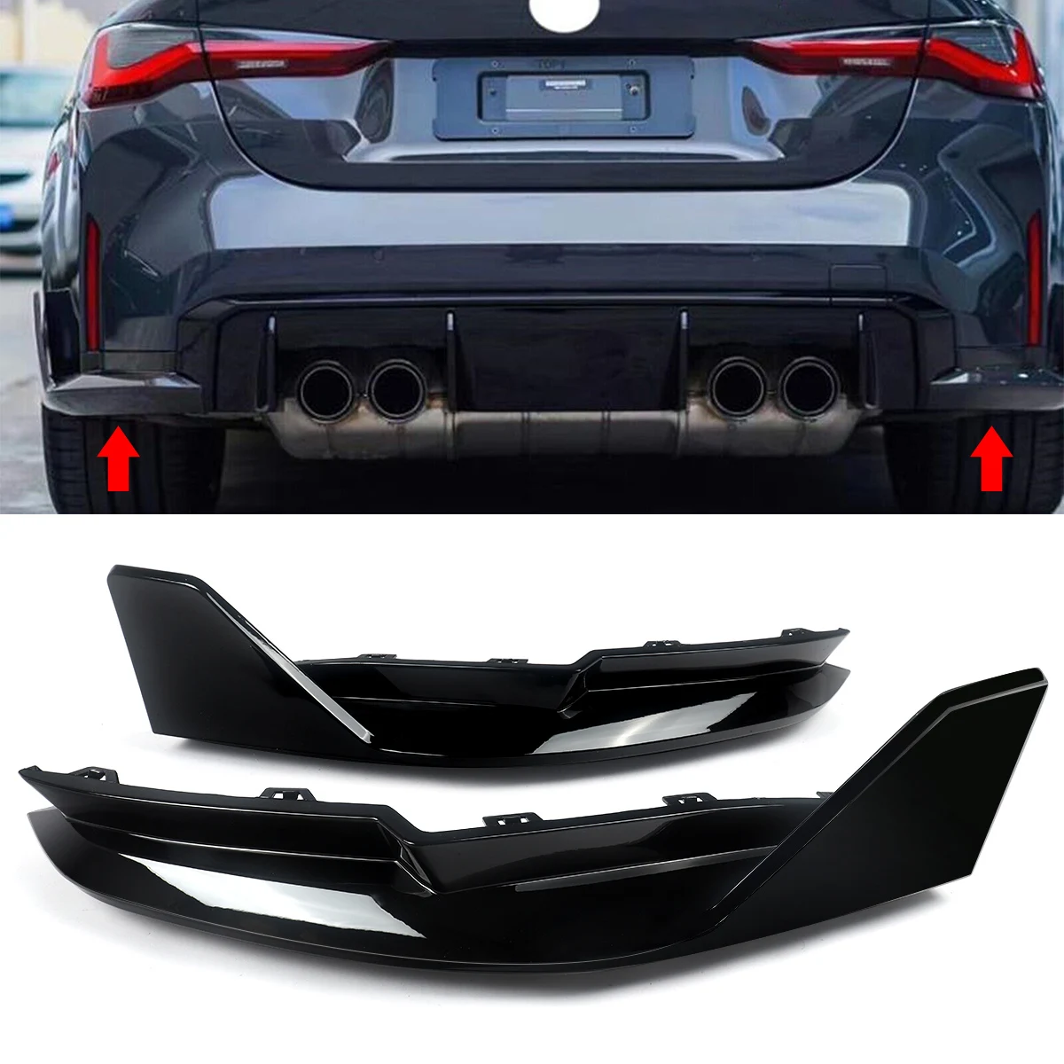 Car Accessories For 2021-24 BMW G80 M3 Sedan Gloss Black MP Style Bumper Splitter Lip Aprons 1 Pair of Rear Bumper Add-On Aprons