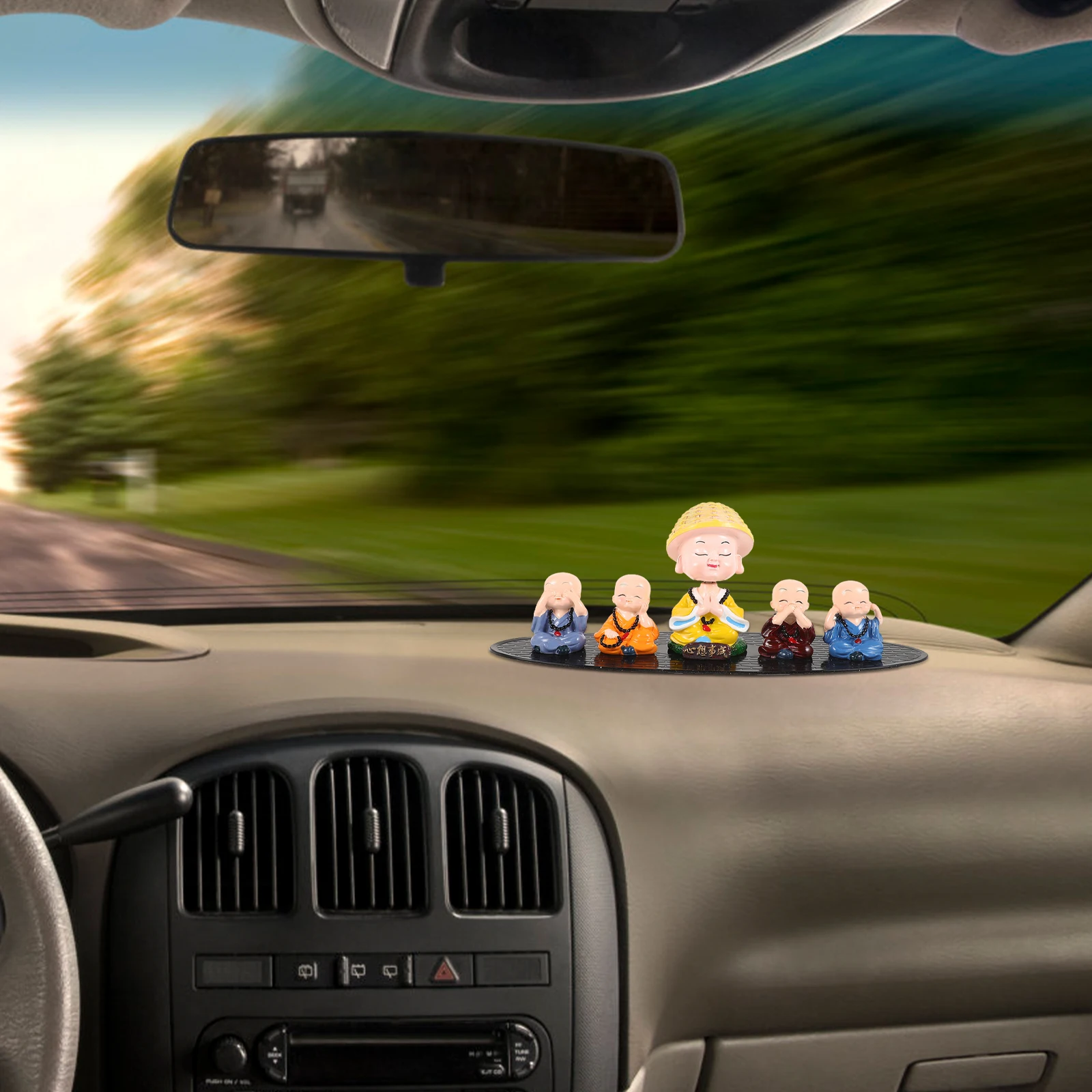 

5pcs Shaking Head Car Dashboard Decor Durable Creative Design Adorable Buddha Figurine Good Luck Charm