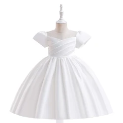 Summer White Child Bridesmaid Princess Dress Ball Gown Bow Girls Dresses for Kids Party Wedding Christmas Prom Clothes 3-10 Year