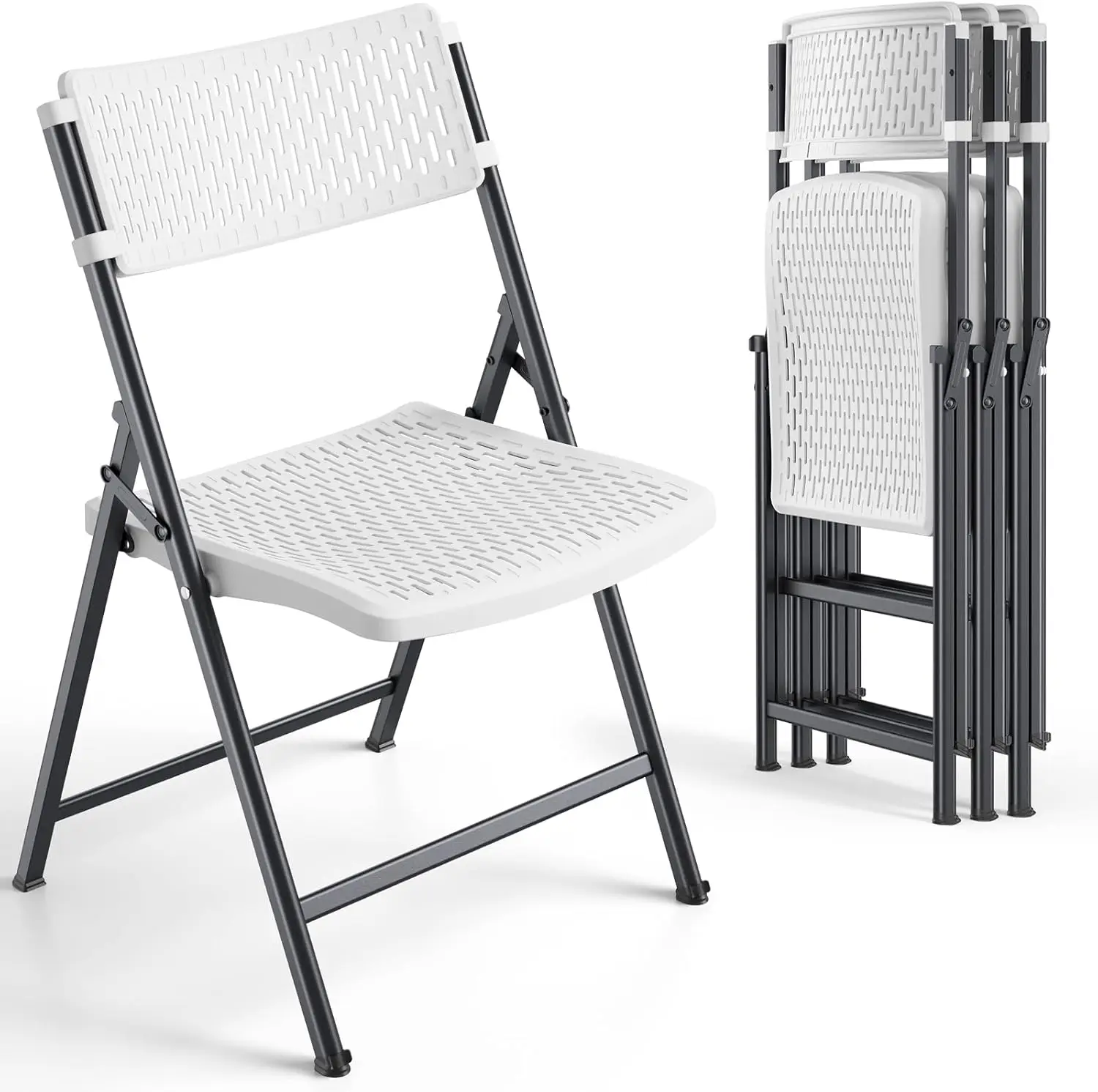 

4-Pack White Folding Chairs, Mesh Plastic with Metal Frame, 400 lbs Capacity, Indoor/Outdoor Use