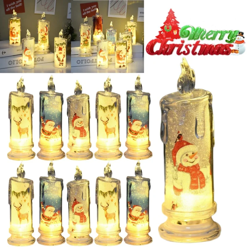 Christmas Candle Light Flameless Flickering LED Candle Lamp with Built in Patterns for Holiday Tabletop Decor Home Atmosphere