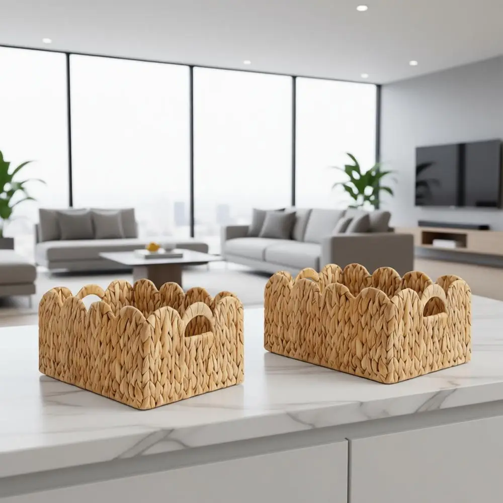 

Set of 2 Handcrafted Wicker Baskets with Handles for Storage and Decor