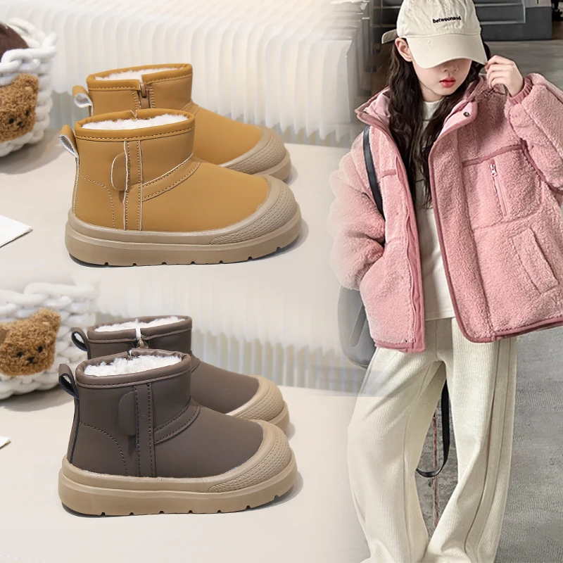 

2025 детские простые и высококачественные зимние новые детские модные универсальные бархатные толстые зимние ботинки, теплые замшевые ботинки для девочек